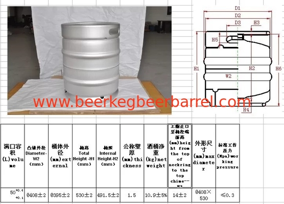 Barricas de cerveza vacías de 50 litros con superficie polaca D*H 408*532 mm