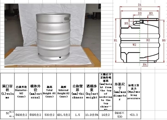50L Euro Standard Empty Beer Barrels With Polish Surface D*H 408*532mm